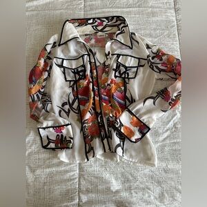 Y2K Love Amour Floral And Sequined Embellished White Button Down Blouse Sz S